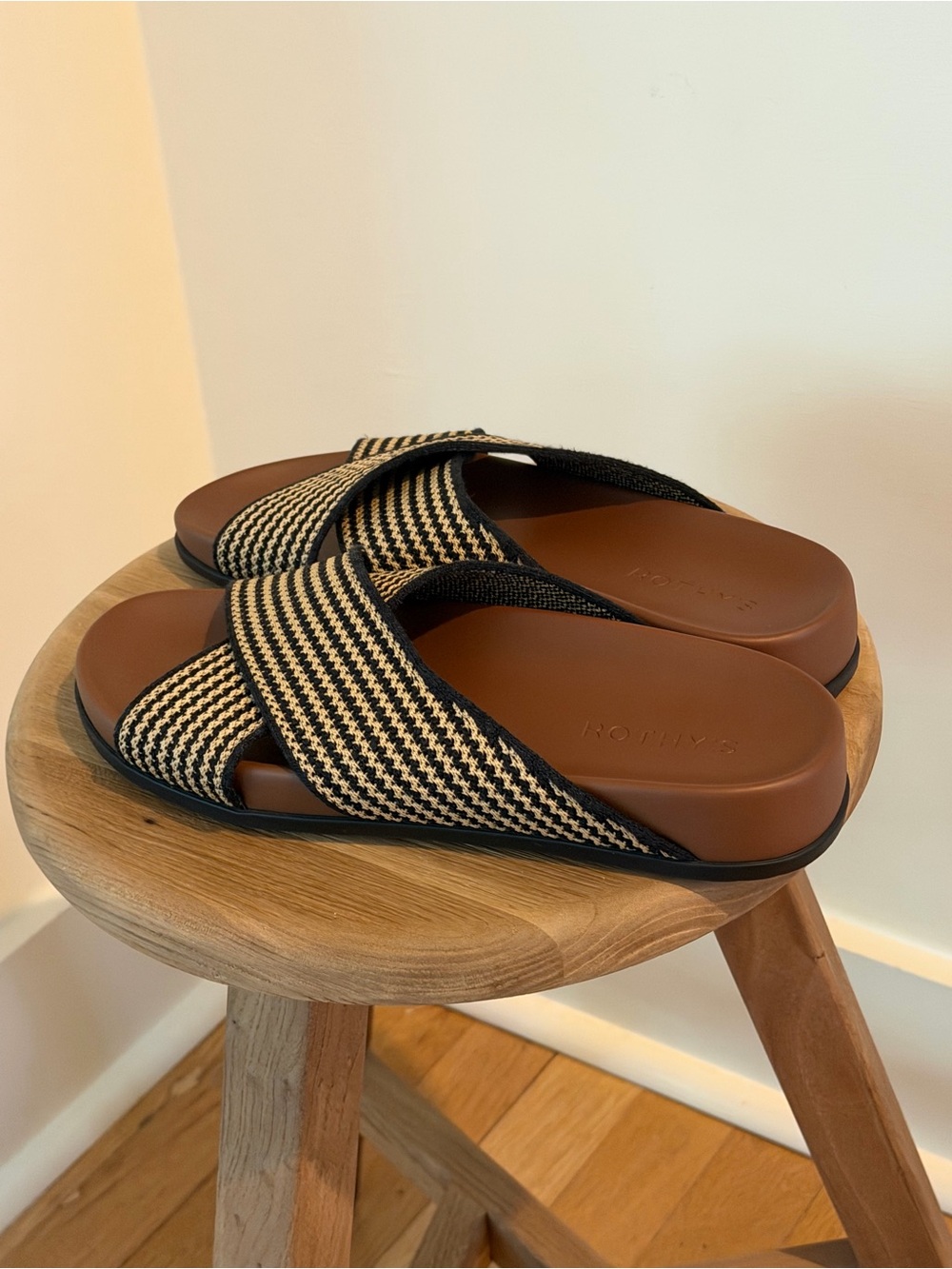 Rothy's Women’s The Weekend Slide in Toffee Stripe - Picture 3 of 9